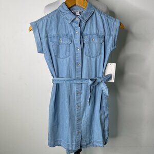 NWT Calvin Klein Jeans Kid's Blue Cotton Belted Short Sleeve Dress Size Medium